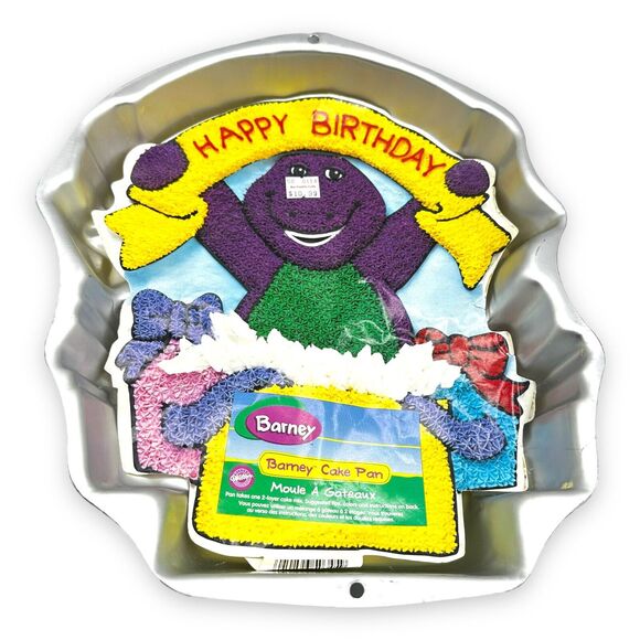 Vintage 1998, Wilton, Barney the Purple Dinosaur, Aluminum Cake Pan 90s Birthday - Picture 1 of 5